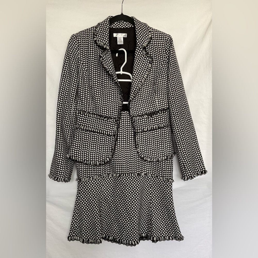 White House Black Market Black and White Tweed Blazer & Skirt Set